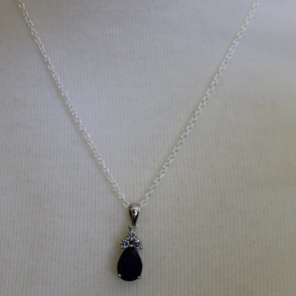 blue Sapphire and Sterling Silver Fine Jewelry teardrop necklace nwb $179 - Picture 10 of 11